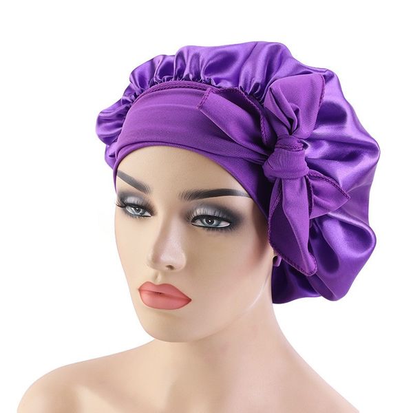 

2020 new satin bonnet sleep cap long bonnet for women fashion beanie solid printed silky hair loose cap wholesale hats caps, Blue;gray