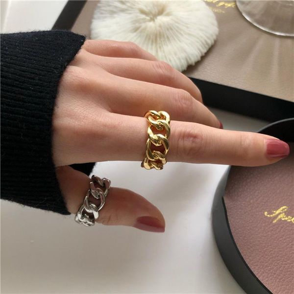 

cluster rings gold silver color chunky chain link twisted geometric for women vintage open adjustable trendy, Golden;silver