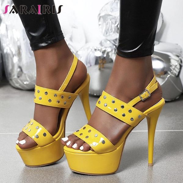 

dress shoes sarairis ladies cool rivet platform sandals brand design women for party fashion high thin heels woman, Black