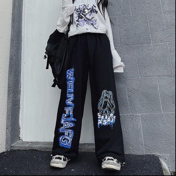 

womens pant hip hop wide leg pants autumn fashion trousers women harajuku print streetwear high street casual sweatpants, Black;white