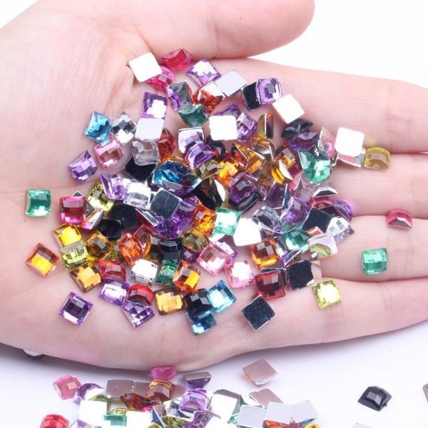 

1000pcs 6mm acrylic rhinestones square shape flatback earth facets many colors flat back glue on beads diy nail art decoration, Silver;gold