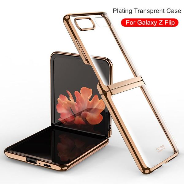 

luxury plating transparent hard case for galaxy z flip phone clear protective cover cell cases