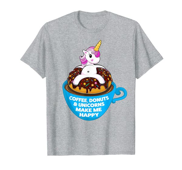 

coffee donuts unicorns make me happy shirt fun gift t-shirt, White;black