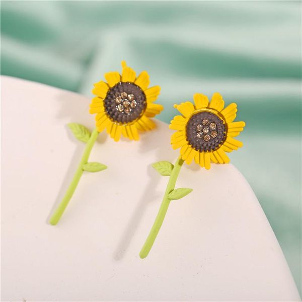 

cute painted metal sunflower earrings fashion plant cactus flower stud for women girls 2021 jewelry, Golden;silver