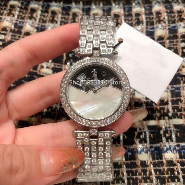 

wristwatches full diamond seven ladies and kid watch mother of pearl quartz wrist journee a paris magic clock flower for women, Slivery;brown