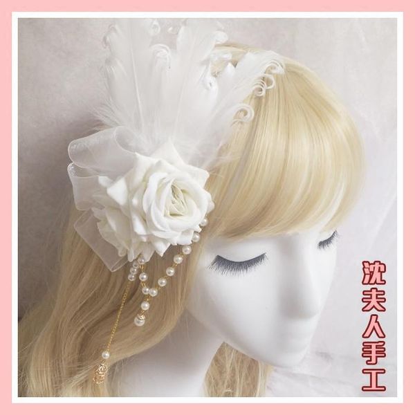 

other event & party supplies lolita gothic flower wedding kc hairware side clip lace rose feather black and white two colors