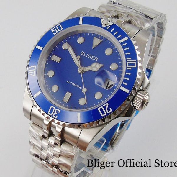 

business automatic watch nh35 miyota movement men wristwatch blue dial sapphire glass steel bracelet wristwatches, Slivery;brown