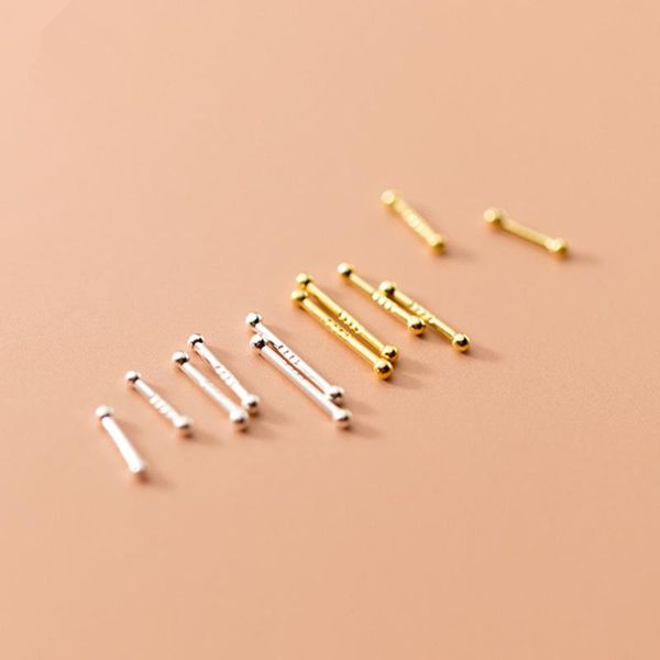 

stud s999 solid sterling silver needles ear piercing bar stick earrings for women unusual 3 sizes anti allergy fine jewelry, Golden;silver