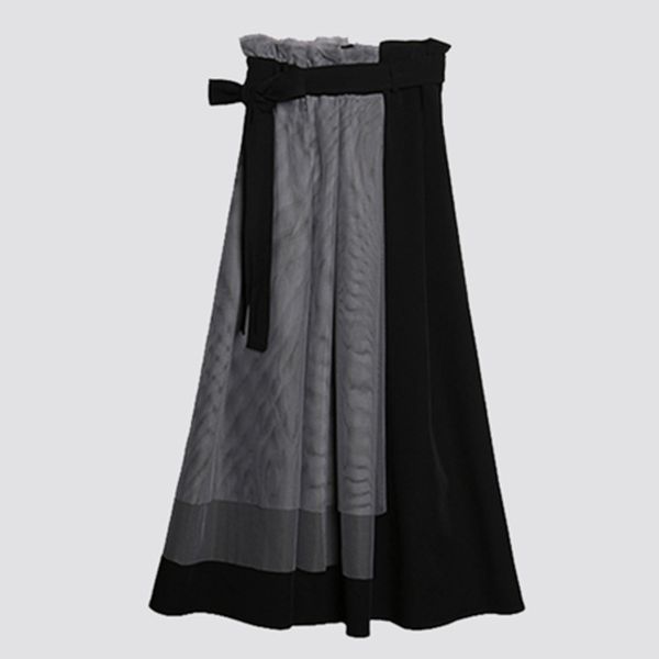 

summer office lady patchwork fashion black mesh stitching lace mid-length skirt plus size trendy women 16w1053 210510