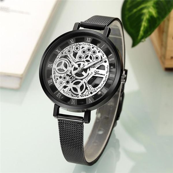 

luxury skeleton watches women watch fashion gold men clock men's relogio masculino erkek kol saati montre homme wristwatches, Slivery;brown