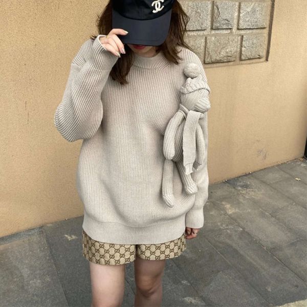 

21 autumn winter chest doll teddy bear embroidered scarf pullover sweater fashionable and versatile for men and women, White;black