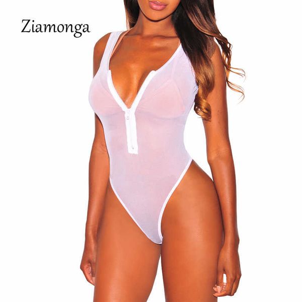 Ziamonga 2018 Summer Sexy Body Donna Black Mesh Sheer One Piece Tuta trasparente Beachwear Tuta Tuta per donna Y0927