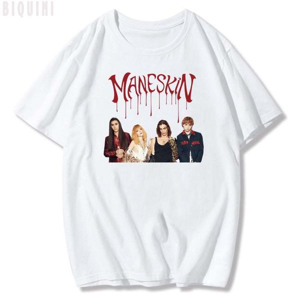 

men's t-shirts maneskin band t shirts men/women letter printing 2021 spring summer graffiti style graphic tees 100% cotton goth oversiz, White;black