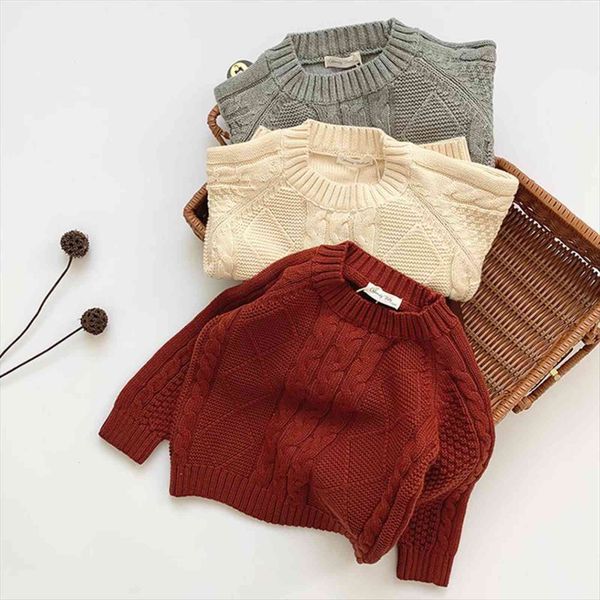 

autumn kids knitting coat baby girls boys pullover sweaters winter solid color long sleeves clothes, Blue