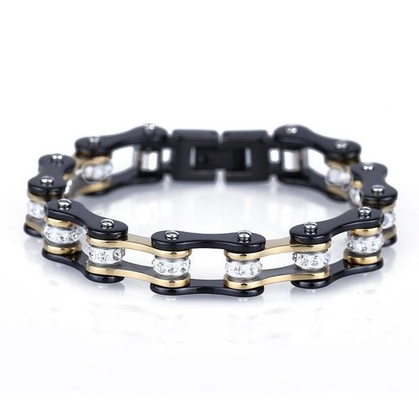 

link, chain gold motorcycle bike biker bracelet men women black stainless steel cz crystal charm bicycle 10mm 17-22cm