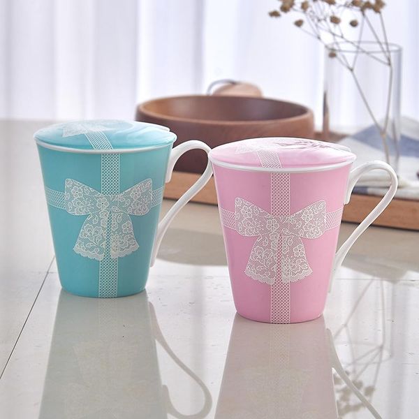 

mugs tea with lid ceramic breakfast milk coffee drinkware cup for lovers kitchen utensils wedding gifts bone china material blue