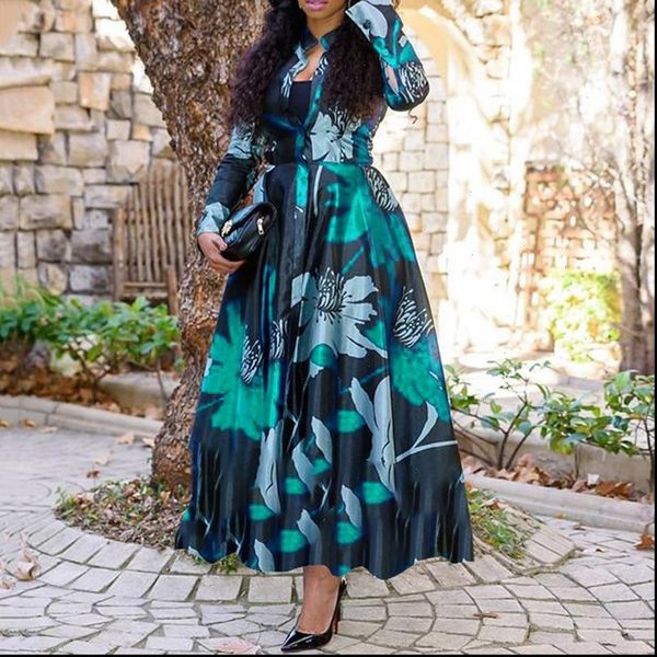 

women dress dresses floral printed long sleeve o neck high waist a line retro vintage maxi plus size date fashion, Black;gray