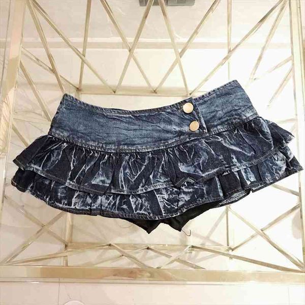 

summer low waist a line denim skirt women pleated mini jeans skirts korean style casual faldas mujer, Black