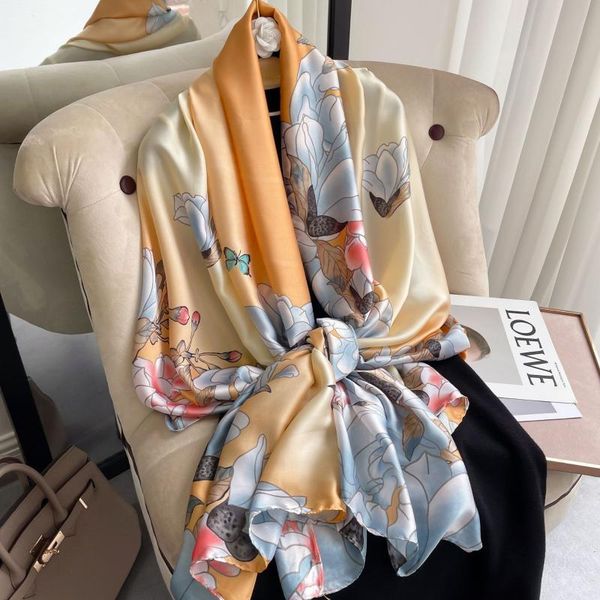 

scarves 2021 spring autumn geometric sillk scarf women fashion designer bandana hijabs large shawls and wrap female, Blue;gray