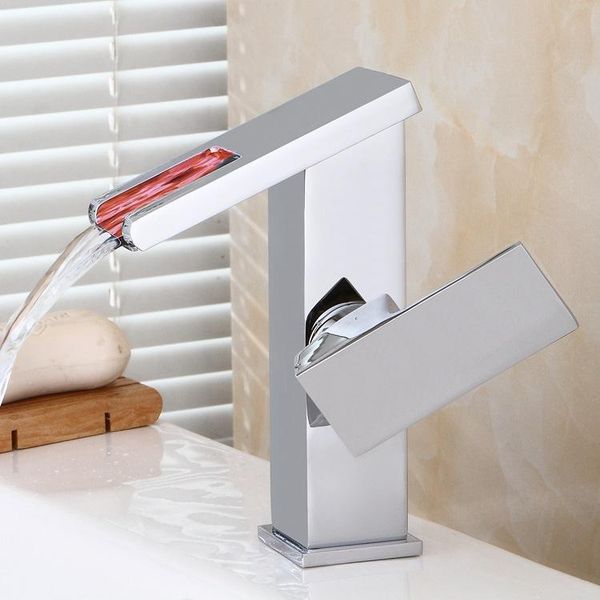 

bathroom sink faucets led basin faucet brass and cold water red blue green temperature color change waterfall deck plate home