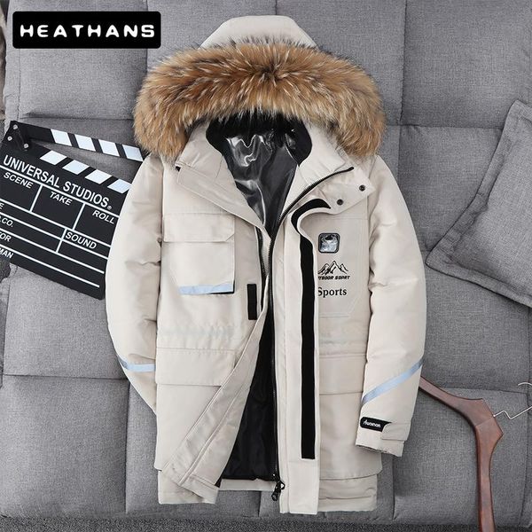 

men's down & parkas wholesale -30 degree winter 90%white duck jacket men's thick warm parka windbreaker fur collar puffer jackets o, Black