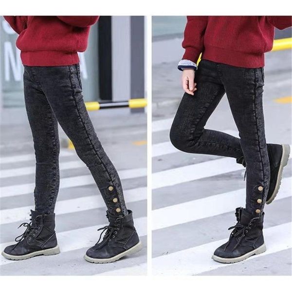

trousers winter children pants girls plus velvet thick jeans high waist warm kids leggings 4 to13years baby clothes pencil, Blue
