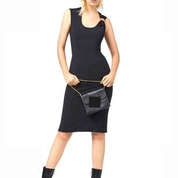 

casual dresses european and american autumn elegant fashion gilded buckle back slit knitted dress h3a4, Black;gray
