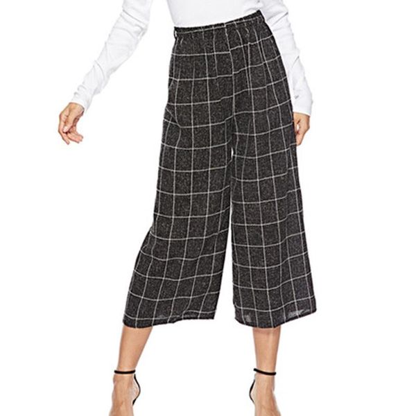 

women's pants & capris harajuku plaid wide leg for women elastic high waist trousers woman summer ladies causal, Black;white