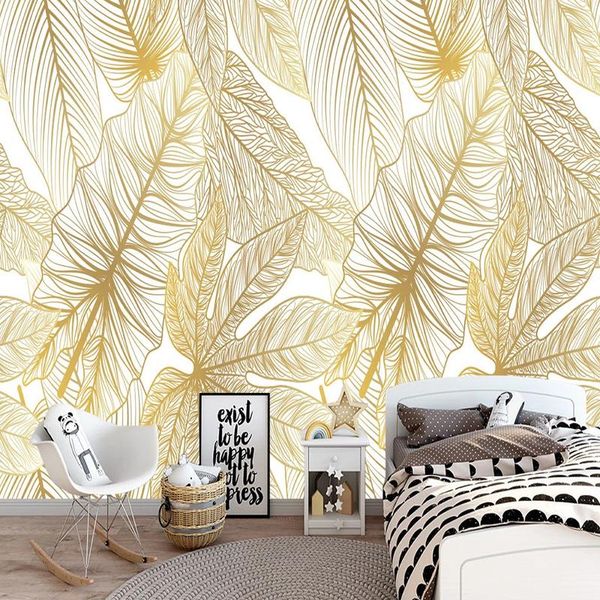 

wallpapers custom po wallpaper modern abstract golden tropical plant banana leaf mural living room study art home decor pvc wall sticker