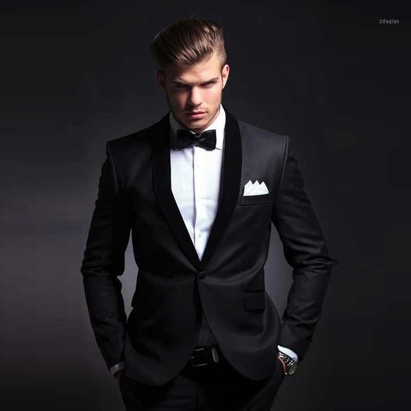 

black men suits smoking jacket custom costume homme man blazer slim fit terno masculino 2piece coat pants groomsmen men's & blazers, White;black