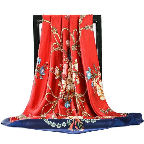 

scarves female square shawls floral print hijab scarf for women fashion kerchief silk satin hair handkerchief scarfs ladies, Blue;gray