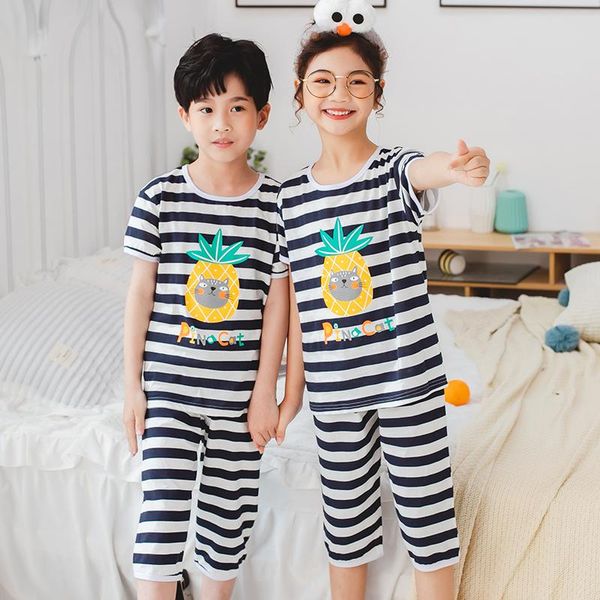 

clothing sets summer cartoon cotton for baby girls and boys pyjamas kids children pajamas suits toddler 2-12 years old, White