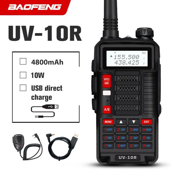 

walkie talkie high power 10w baofeng uv-10r two way radio vhf uhf dual band hf transceiver uv10r usb ham