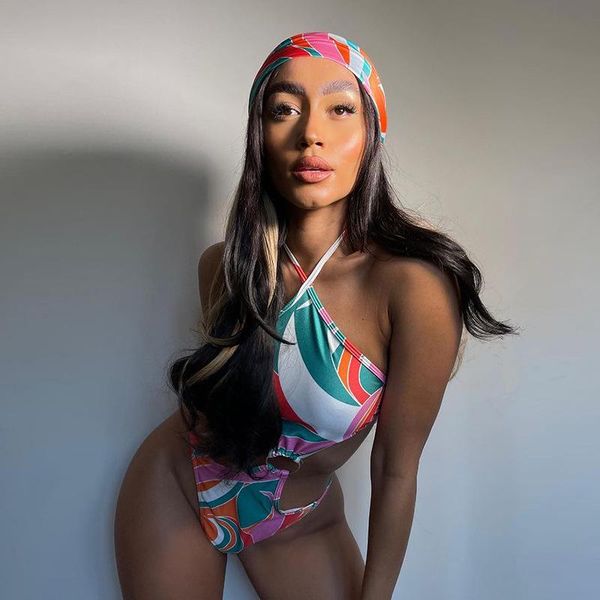 

two-piece suits colorful beach bikini one piece printing swimsuit swimwear suit s-4xl