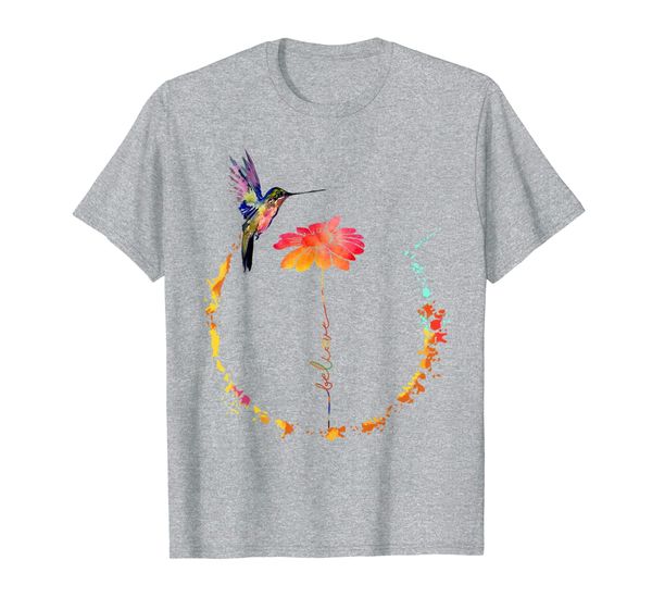 

believe hummingbird and flower t-shirt, White;black