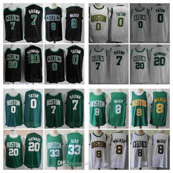 

2019 bostonn celticss rosterr jayson tatum 0 jaylen brown 7 kemba walker 8 gordon hayward 20 larry bird 33 basketball jerseys stitched s-xxl, Black;red