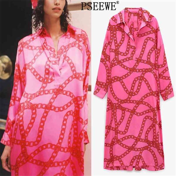 Abito lungo oversize fucsia Donna Casual Primavera Estate Moda Stampa manica es Donna Taglia grande 210519