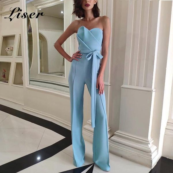 

women's jumpsuits & rompers liser 2021 summer women strapless sashes jumpuits bodycon elegant club celebrity party blue jumpsuit vestid, Black;white