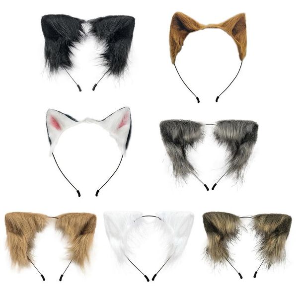 

handmade simulation kitty ears headband masquerade multicolor furry animal hair hoop anime lolita cosplay costume accessori accessories