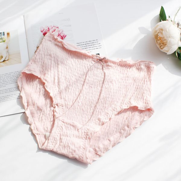 

2pieces/lot plus size panties womens cotton briefs with high waist bow cotton thread autumn winter panties of large size underwear women, Black;pink