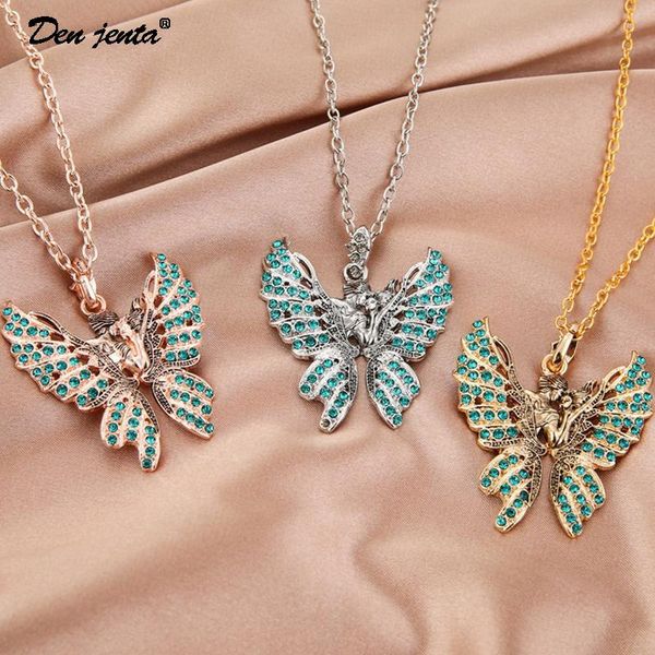 

chokers female gold silver color butterfly pendant necklace for women shiny crystal clavicle chain fashion design jewelry party gift, Golden;silver