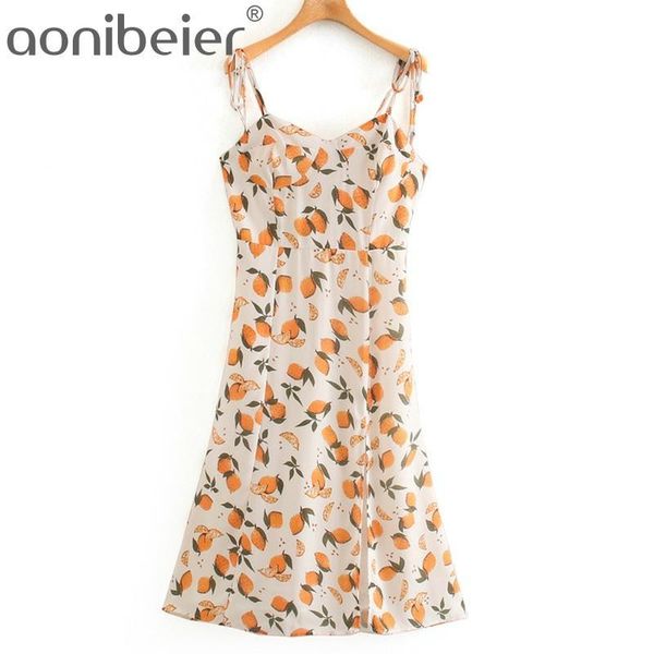 

casual dresses aonibeier fresh lemon summer holiday split dress sweet girls knee length elastic back women high waist midi, Black;gray