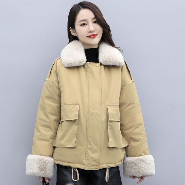 

women's down & parkas fashion winter coat women thick warm short fur linging female jacket with big pockets loose woman coats collar, Black