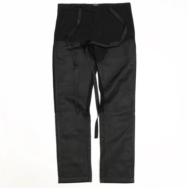

capris canvas & nylon belted pants extended drawstring streetwear four-pocket styling zip-fly, Black