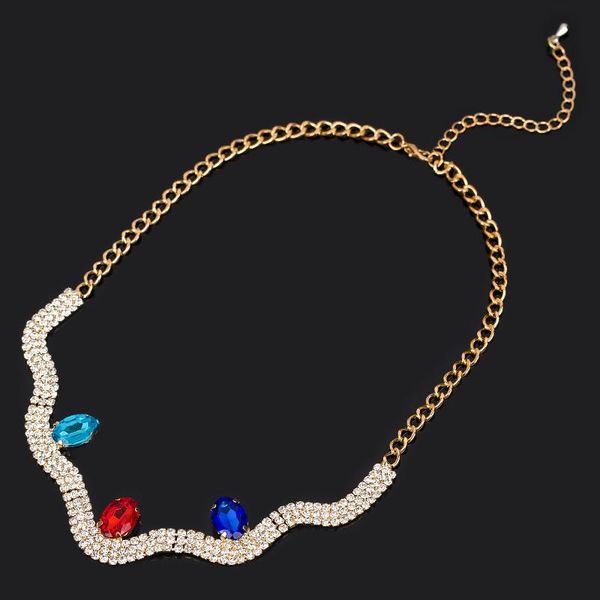 

pendant necklaces yfjewe gold color wave chain fashion personality full rhinestone women lady necklace female crystal #n026, Silver