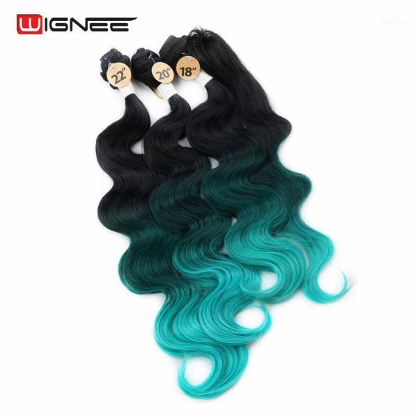 

nee 3 tone ombre color green 4pcs/lot synthetic hair extension body wave hairstyle for black & white women cosplay piece1