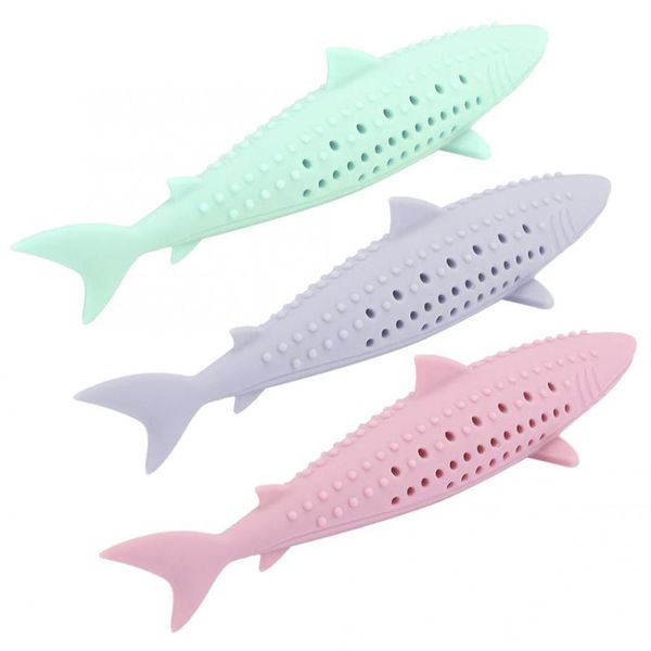 

cat toys 3 colors durable exercise silicone pet catnip molar teeth cleaning simulation fish shape training interactive toy