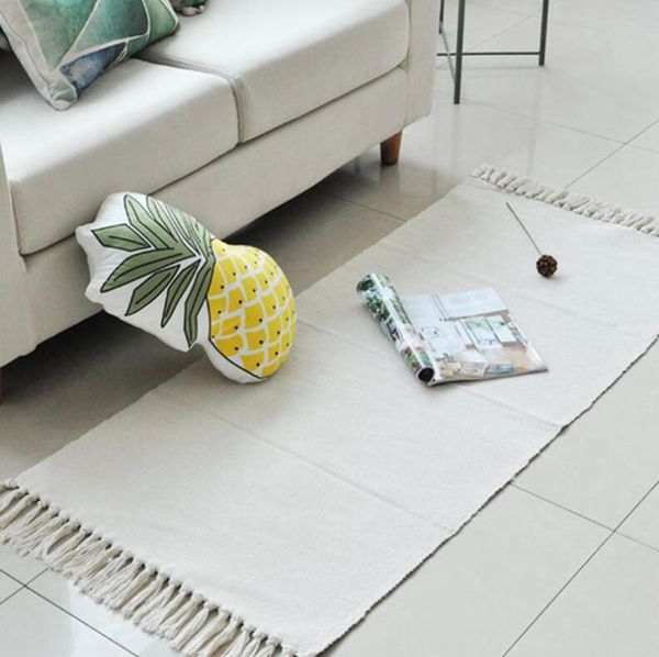 

carpets japanese white hand woven cotton linen carpet tassel bedside rug geometric floor mat living rooms tapestry bedroom home decor