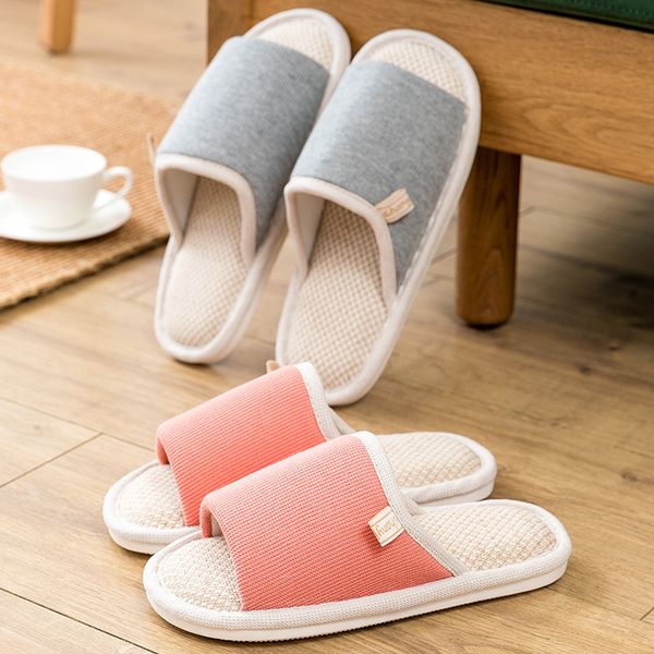 

womens home slippers breathable indoor open-toe summer shoes couples cotton linen slippers anti-slip female male house slides, Black