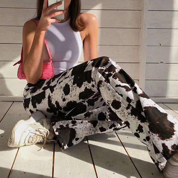

animal milk cow printed sweatpants y2k cargo pants women high waist skinny long trousers streetwear cool ladies outfit women's & capris, Black;white